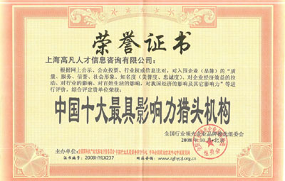 荣誉证书-中国十大猎头机构
